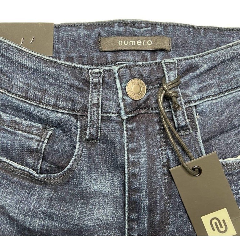 Numero Cropped Jeans Women's 24 XS Dark Blue Stretchy Raw-Hem Faded Pockets NEW - Picture 6 of 11